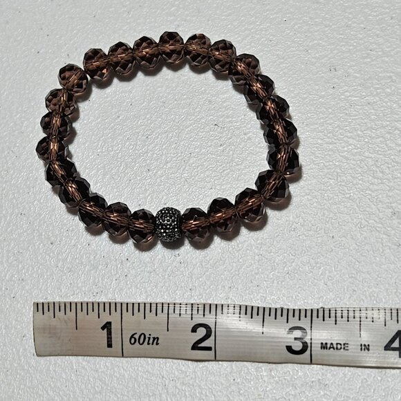 Elegant Brown Crystal Beaded Stretch Bracelet Black Rhinestone Accent Bead Women - Picture 3 of 3